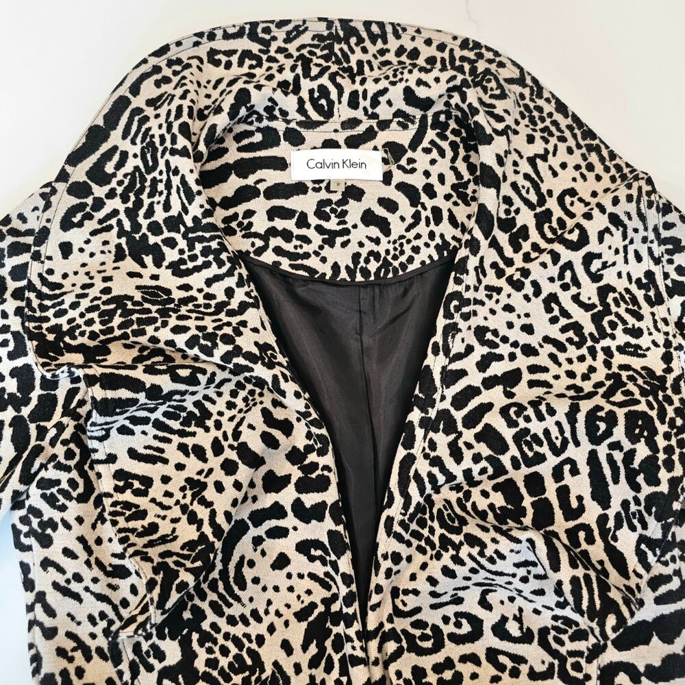 Calvin Klein Leopard Print Ruffle Front Blazer Jacket Open Front - Picture 7 of 11